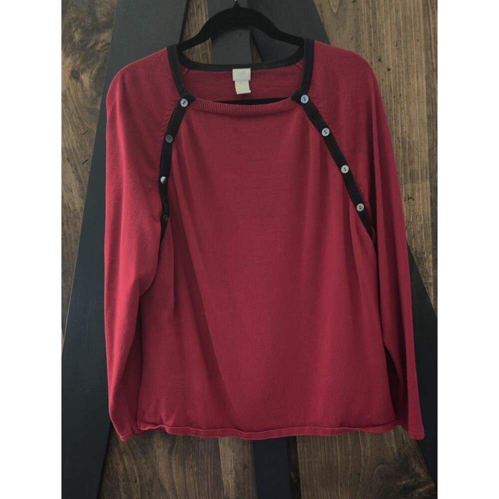 J Jill 100% Cotton Sweater Red With Black Trim Size XL